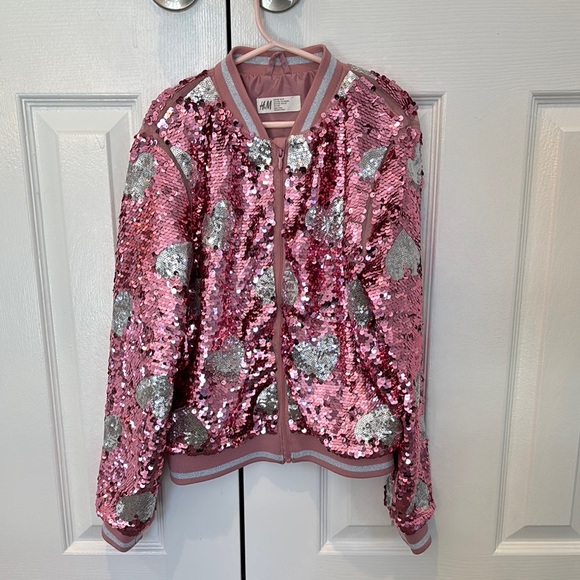 H&M Pink & Silver Sequin Heart Jacket - Picture 1 of 5